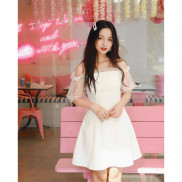 [SALE SỐC THÁNG CÔ HỒN] Đầm trễ vai phối lưới đính hạt siêu xinh